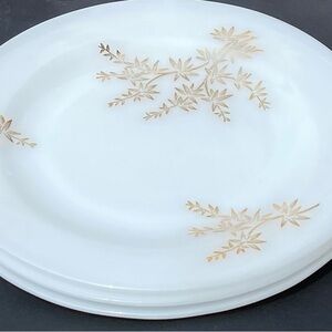 Set of 3 Vintage Federal Glass Milk Glass Golden Glory Bamboo 9" Plates.